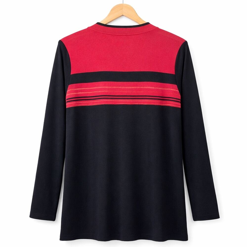 Exclusively Misook Raspberry Red Black Striped Open Cardigan Jacket Size M Korea - Picture 3 of 7
